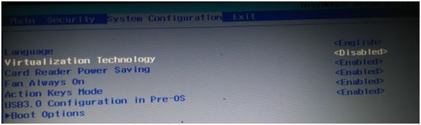 system configuration tab
